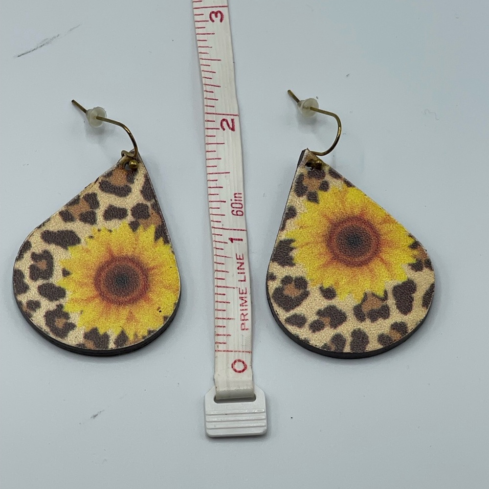 Sunflower Leopard Print Teardrop Earrings